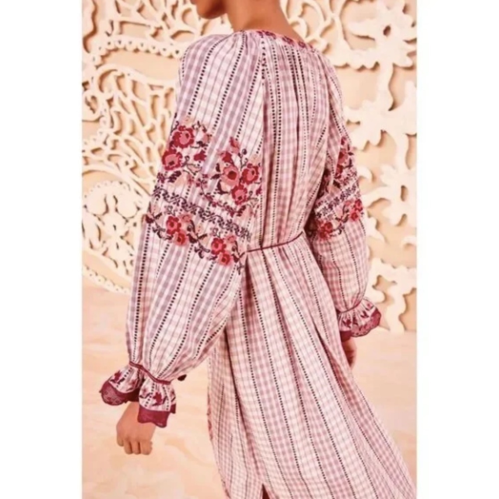 Ulla Johnson Filia Midi Embroidered Check Dress Boho Peasant - Picture 3 of 10
